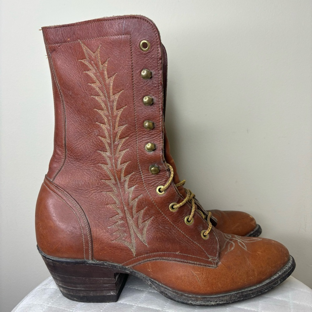 Women's Lace Up Leather Boots - Brown